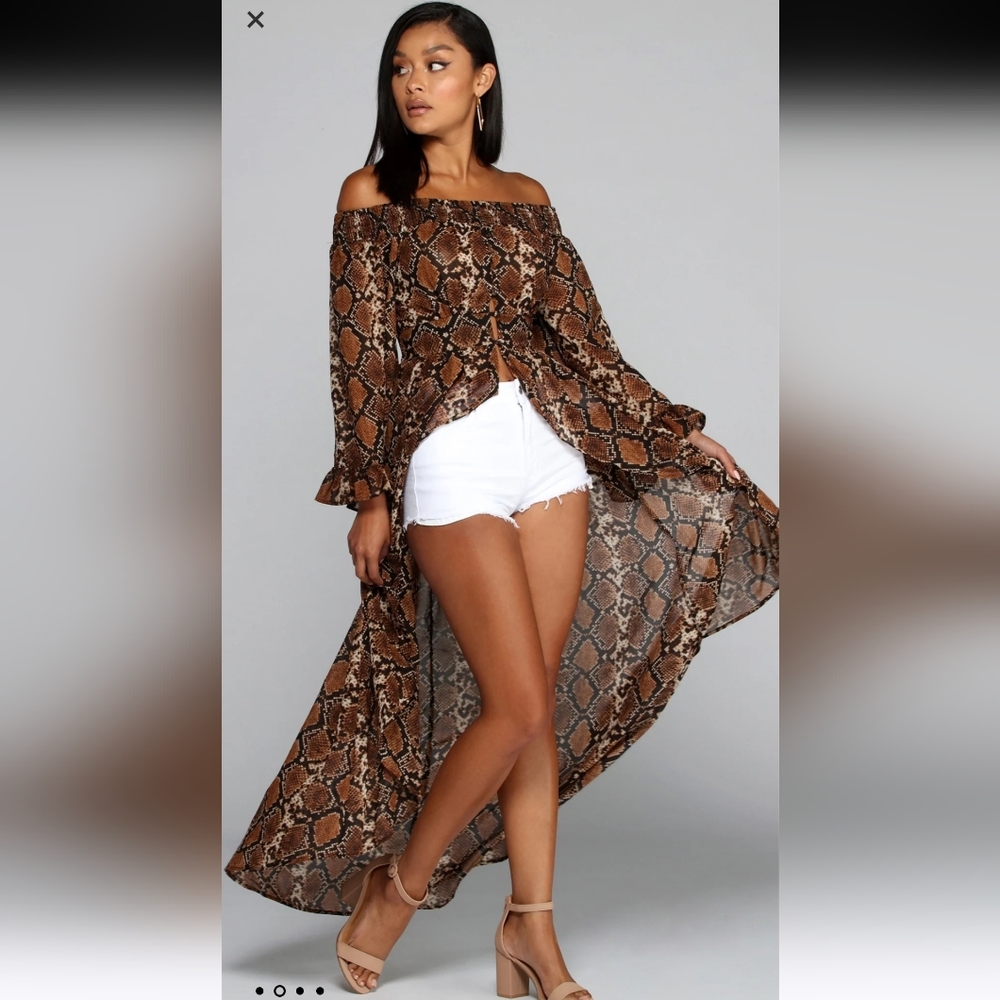 Windsor Brown Snake Print Off-Shoulder Top